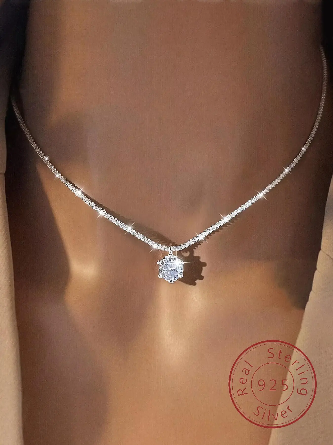 S925 Sterling Silver Artificial Zircon Pendant Necklace for Women, Elegant Curated Necklace, Fashion Jewelry for Party, Daily Decor, Trendy All-match & Exquisite Jewelry for Birthday Gift, Zirconia Chain Necklaces
