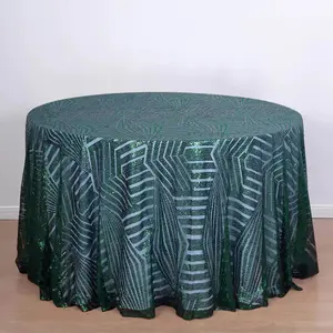 Sequin Round Tablecloth 120" Hunter Emerald Green with Diamond Glitz Design - Seamless Table Topper