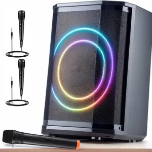 Dazone Rechargeable Portable Bluetooth Party Speakers, LED Ring Light, TWS, Wireless Microphone, and Multiple Playback Options, Easy-to-Carry, On-The-go, PA System, Karaoke-Ready