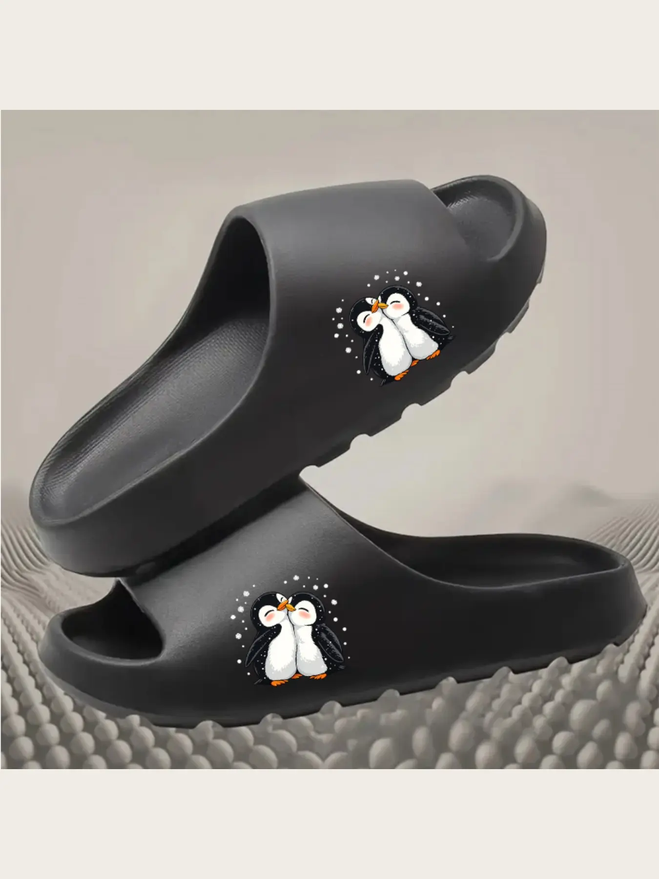 Cute Penguin Couple Slippers Women Men Winter Warm Plush Home Indoor Non-slip Soft Sole Cozy Animal Print Slippers for Adults Christmas Gift