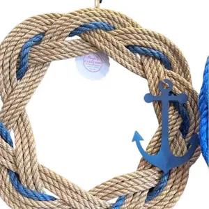 14 Inch Wreath with Navy Accent and Anchor - Decorative Hanging Wreath for Home Decor handmade gift