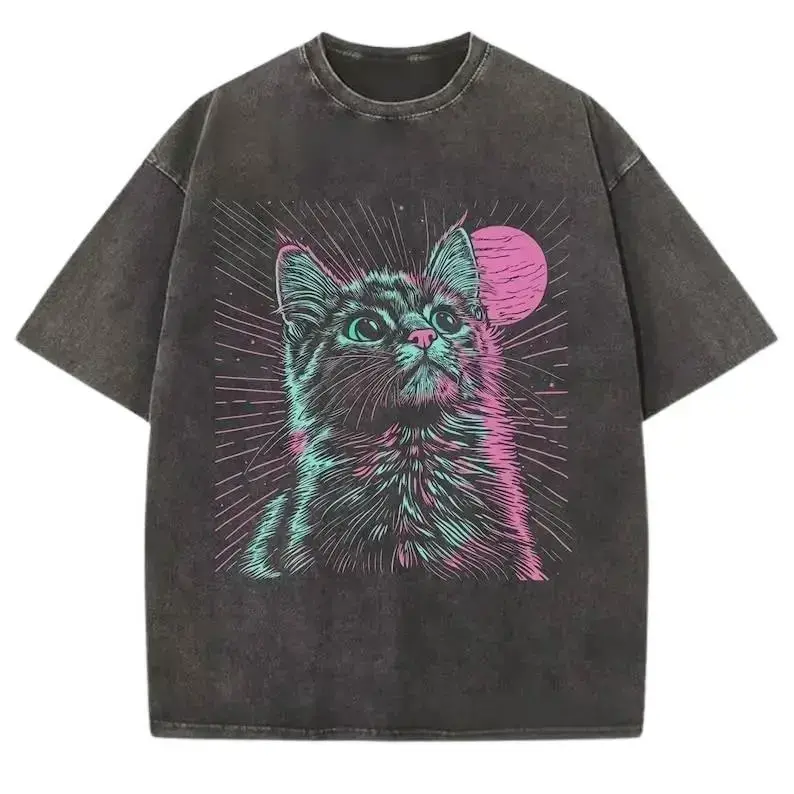 Cat Shirt Trippy Streetwear Vaporwave Aesthetic Unisex Tee Y2K Tshirt Rave Wear Weirdcore Gift for Him or Her Vintage Fit