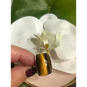 Tiger's Eye Crystal Rectangular Shaped Ring - Small Sized Stone