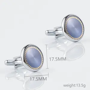 Spot new electroplated silver round blue bottom pattern cufflinks, cross-border men's French shirt cufflinks wholesale