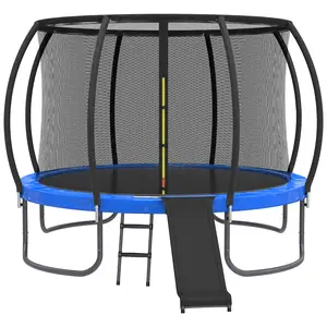 12FT Trampoline with Enclosure Slide and Ladder- Recreational Trampolines Outdoor with AntiRust Coating, ASTM Approval Trampolines for Kids and Adults 【24 New Upgraded Reinforced Type】