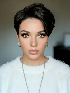 pixie wig human hair wig 13x4x1 T part lace side part curly black color pixie cut human hair wigs daily party cosplay gift use wig short curly human hair wig for women Glueless Human Hair