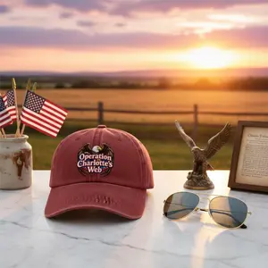 Patriotic American Eagle Embroidered Dad Hat - Operation Charlotte's Web Graphic Illustration Cotton Twill Baseball Cap