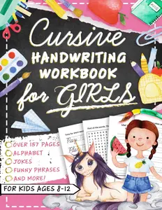Cursive Handwriting Workbook for Kids Ages 8-12 with Jokes & Riddles for Girls: Penmanship Practice Paper and Script Writing Book