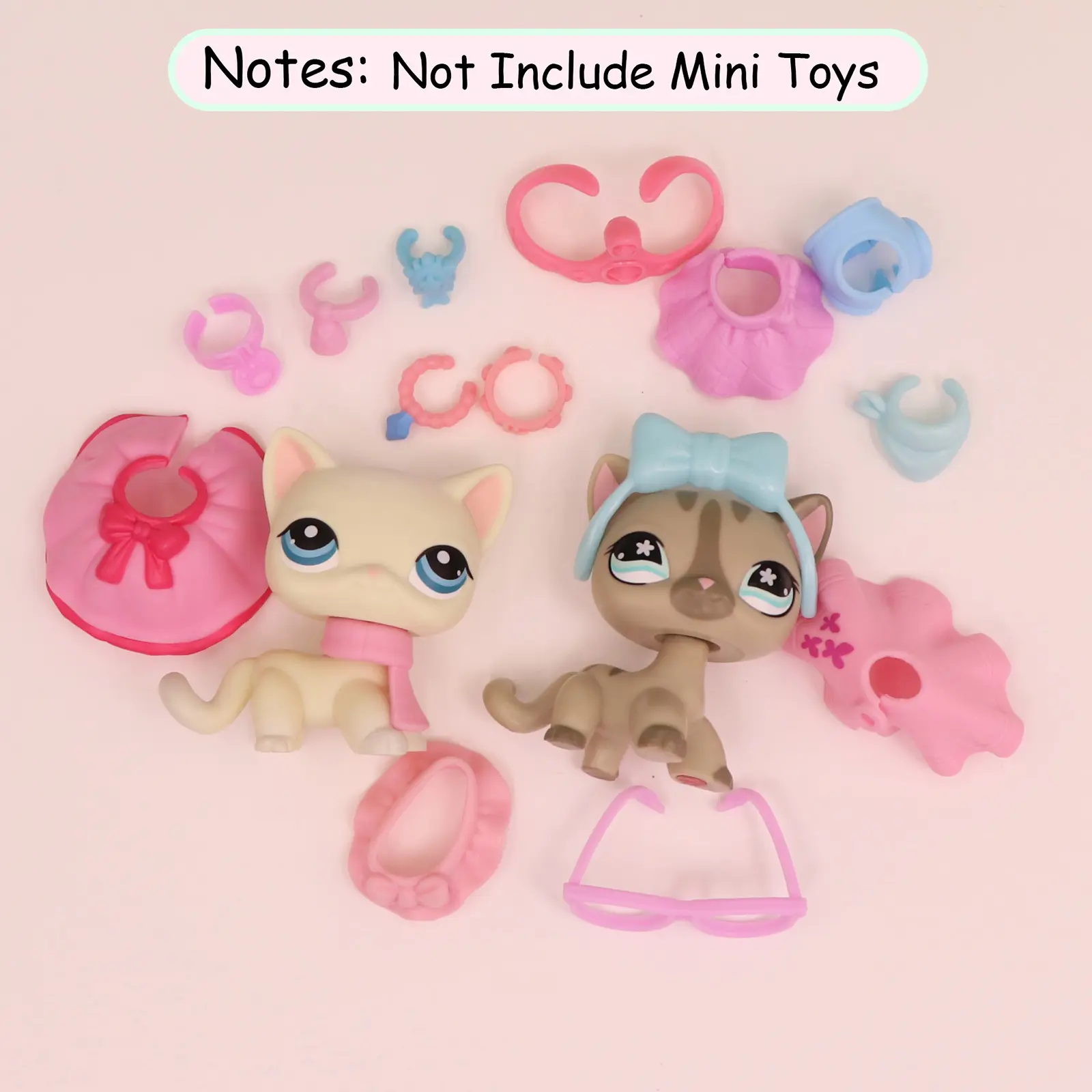 15Pcs Tiny Doll Outfit & Hair Styling Kit, 4 Styles Mini Ruffle Skirts, Bow Headband, Heart Crown, Multiple Necklaces & Glasses for Small Animal Figures
