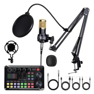 Podcast Equipment Bundle, BM-800 Mic Kit with Live Sound Card, Podcast Microphone Bundle with Studio Microphone, Recording Studio Equipment for Live Streaming, Broadcasting with Phone/PC/Laptop, Audio Interface