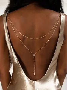 Artificial Pearl Back Minimalist Chain Necklace, BackDrop Jewelry,Wedding Bridal Long Pearl Back Necklace Jewelry for Women Backless Dress