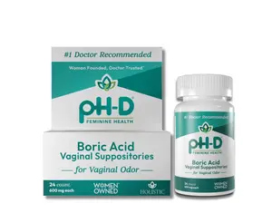 (A)pH-D Feminine Health Boric Acid Vaginal Suppositories for Women's Health, 24 Count