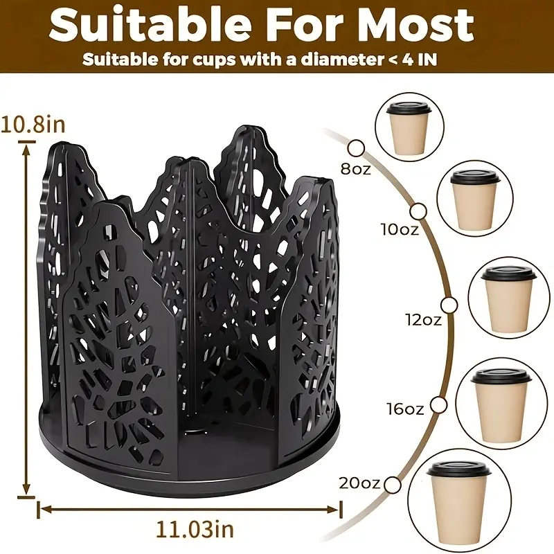 4-Tier Rotating Cup Dispenser Organizer, Disposable Coffee Cup & Lid Holder with Removable Storage Bins, Countertop Drink Cup Organizer for Kitchen Coffee Station, Bathroom & Office
