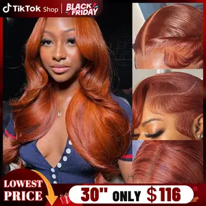 Light Reddish Brown 13x6 Transparent Lace Frontal Wig  Human Hair Colored Body Wave Wig 180 Density Pre Plucked 13x4 Hd Lace  Wig for Women No Shedding No Tangled TikTokShopBlackFriday