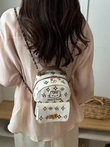 Women's Cute Mini Backpack, Three-In-One Convertible Embroidered Chain Shoulder Bag, Cartoon Crossbody Handbag, Perfect for Daily Use and Gifts