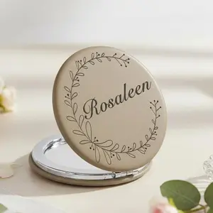 Women’s Custom Name Compact Mirror, Small Valentine Gift for Her, Personalized Faux Leather Pocket Makeup Mirror Dual-Sided Lightweight Durable Ideal Gift for Girlfriend Daughter