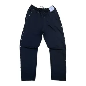 P563 - Side Rhinestone French Terry Straight-Fit Fleece Pants