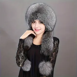 5 Styles Available /// New Curled Brim Faux Fox Fur Women'S Animal Hat - Winter Retro Ear Muffs Cossack Hat with Foldable Ear Flaps - Soft Faux Fur Lining Warm Winter Hat Suitable for Cold Weather, Russian Round Flat Top, Ear Protection Hat
