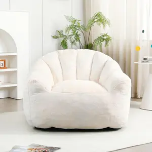 White Bean Bag Chair, Comfy Beanbag Sofa with Armrests and Back Support,Faux Fur Shell-Shaped Chair for Adults and Kids, Big Accent Lounge Floor Couch for Living Room, Bedroom, Apartment (White)