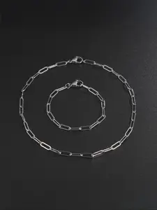 Stainless Steel Hollow Frame Chain Necklace Bracelet Set, Fashion Jewelry for Daily Wear & Gifts, Elegant Jewelry, Versatile Design, 2pcs/set