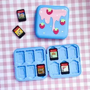 Strawberry Milk Switch Game Cartridge Case Accessories for Handheld Game Console Rubber Interior Holds 12 Games for Organization and Storage Smartphone Protection