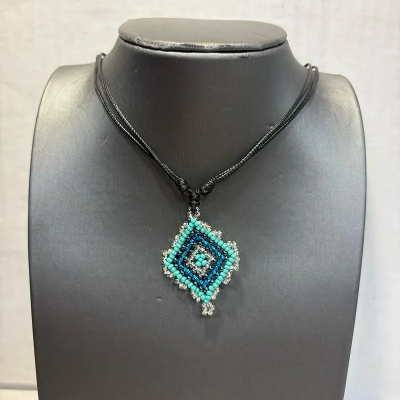 Handmade Huichol-Inspired Beaded Diamond Necklace, Made in Mexico