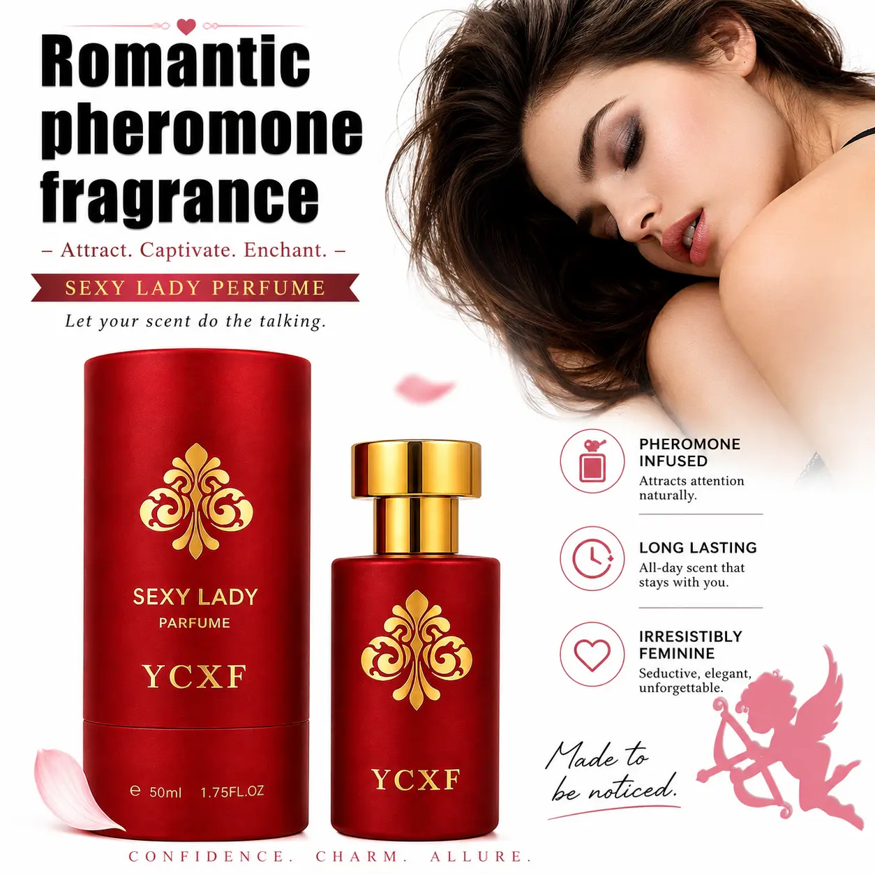 YCXF Women's Red EDP Perfume Spray - 50ml (1.75fl oz) Fresh Caramel Herbal Floral Perfume, Long-Lasting Scent, for Everyday Use & Holiday Gifting, Includes Packaging, Floral Perfumes, Edp Perfume Sprays