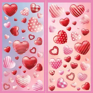 Valentine's Day Window Stickers Set, 9 Pcs Colorful Heart-Shaped Decals, Reusable Removable Decorations for Windows Doors Office Home Kitchen Shop