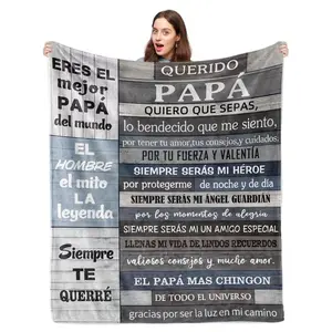 Father's Day Flannel Throw Blanket 1pc - Contemporary Digital Printed Spanish Quote 100% Polyester Knitted, Machine Washable All-Season Multipurpose Father's Day Gifts Graphic Blanket Throws for Dad