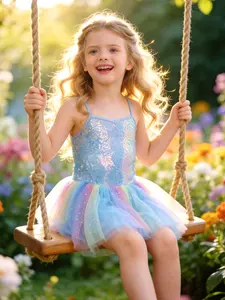 Sparkly Rainbow Princess Tutu Dress for Girls - Sleeveless Ballerina Costume