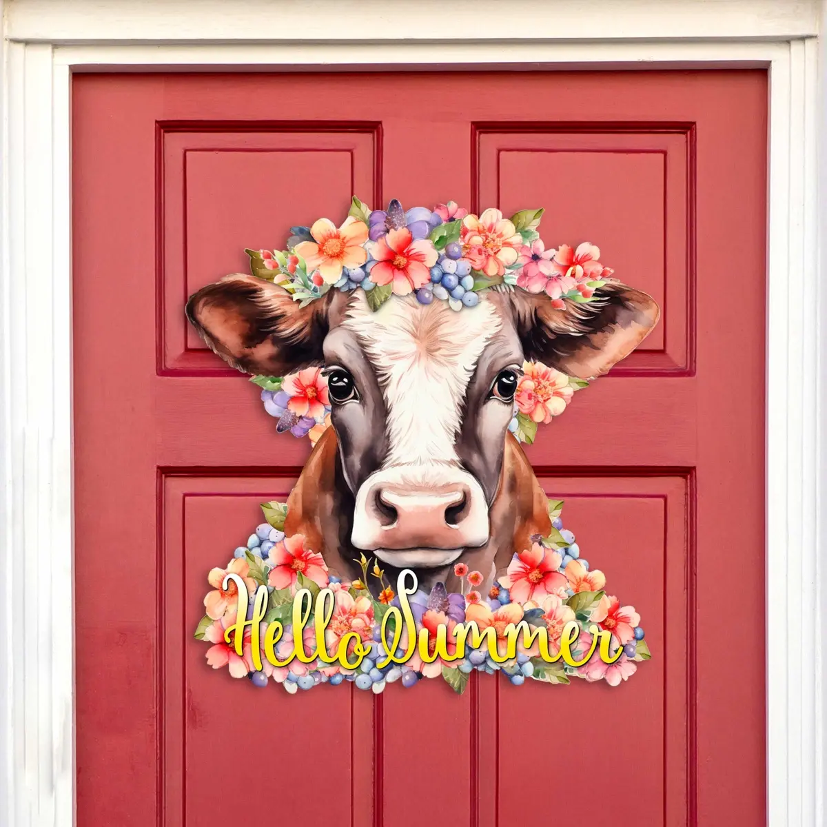 Designocracy 933111H 18x18 in. UV-Coated UV-Resistant Elegant Decorative Wooden Hello Summer Welcome Sign, Hanging Home & Outdoors Decor Plaque
