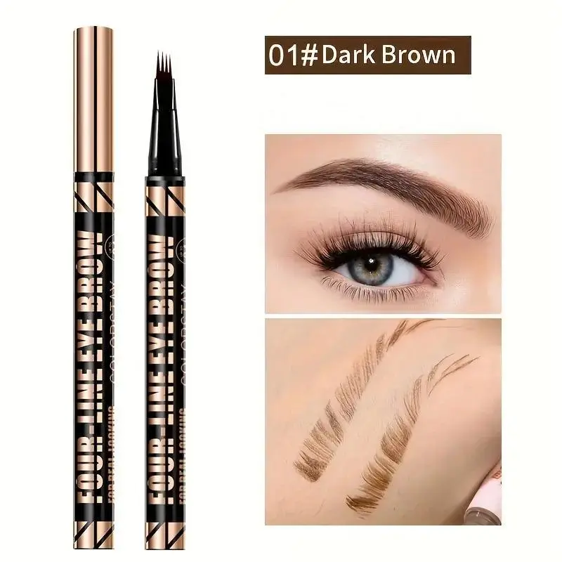 4-Separate-Tip Waterproof and Sweatproof Cosmetic Eyebrow Pencil, Quick-Drying Long-Lasting Brow Makeup with Precise Tip, Suitable for All Skin Types, Stylish Black Design with Gold Trim, Eyebrow Shape, Precisely Sculpted Brows, Eyebrow Products