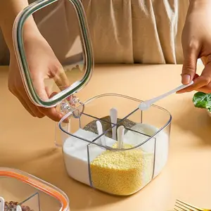 1PC Kitchen Condiment Storage Box Sealed 4-Compartment Salt Seasoning Container for Home Seasoning Organization