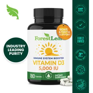 ForestLeaf Vitamin D3 5000 IU - Bone Health and Immune Support - Small Easy to Swallow Vegetable Capsules - Non-GMO Gluten Free VIT D - VIT D3 Vitamin D Supplements for Women and Men, 180 Count