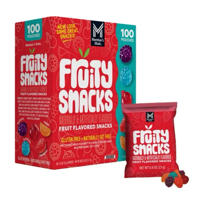Member's Mark Fruity Snacks - 100 Pouches, 0.8 oz Each, Gluten Free, Naturally Fat Free, 5 Flavors, Vitamin C Rich, Healthy Snack Options