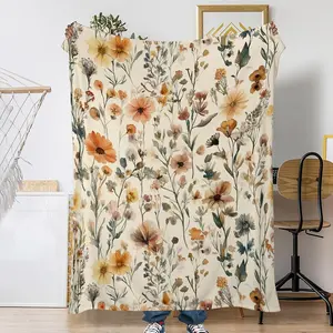 Rustic Floral Sofa Throw Blankets,Retro Farmhouse Flower Soft Cozy Fuzzy Lightweight Travel Blanket,Flannel Fleece Fall Throw Blanket for Couch,Bed,Camping,Movie Nights