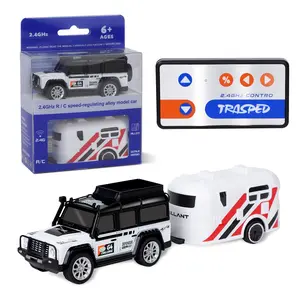 2.4GHz Mini Alloy Remote Control Car with Detachable Trailer, 3-Speed RC Toy Vehicle with LED Lights, Great Gift for Kids