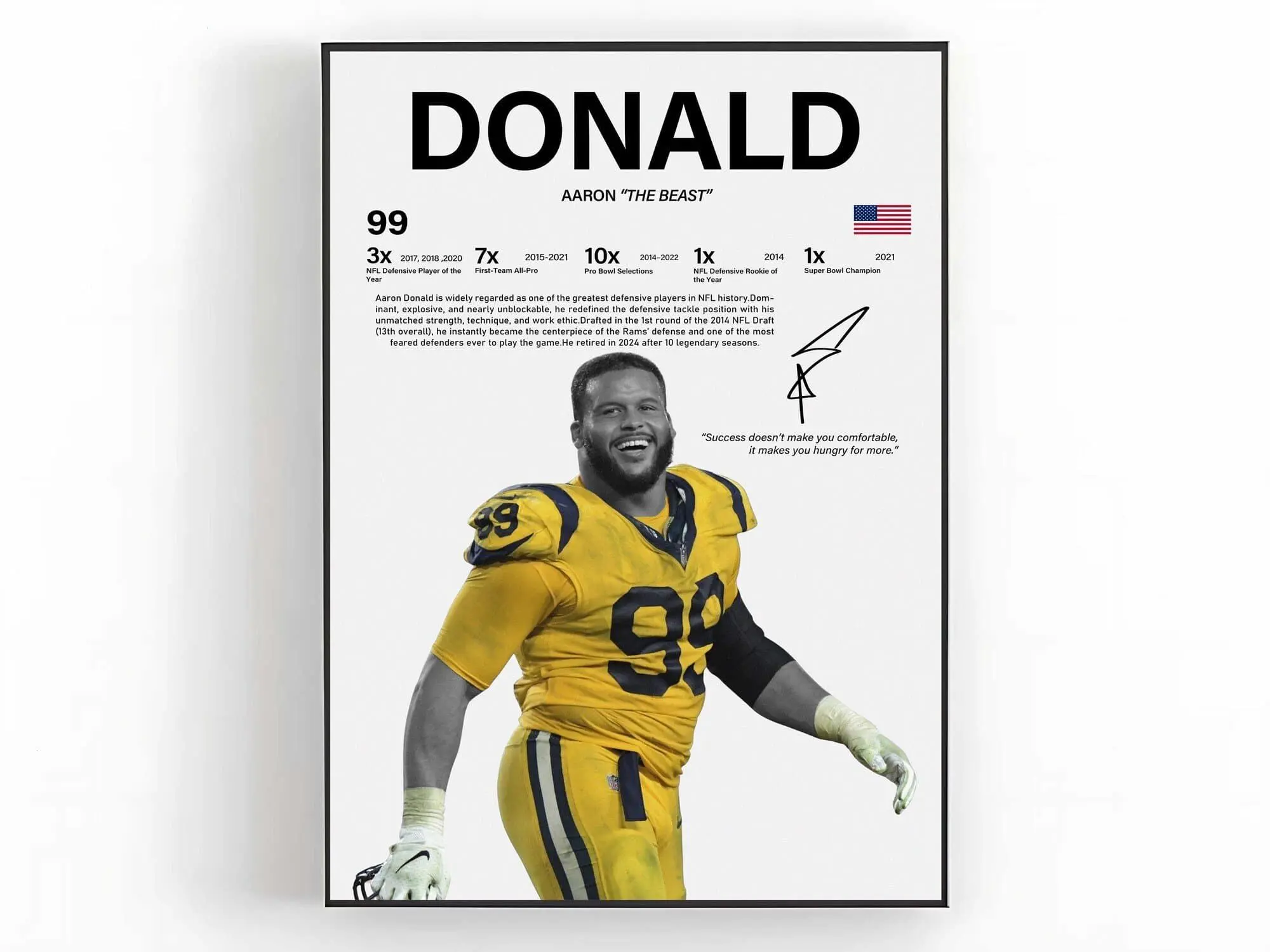 Aaron Donald Poster Wall Art American Football Print Sports Room Decor Fan Gift( Unframed - Print Only )
