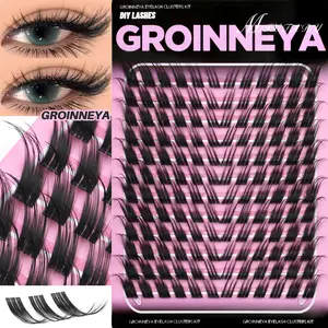 GROINNEYA 96-144PCS Fairy Wispy Individual Lashes C Crul False Eye Lashes Fox Eye Lashes Mix Length Luxurious Cluster Lashes Lightweight Natural Look DIY Lashes Glam Volume Lash Extension,Curl Cluster Lashes,Eyelash Extension