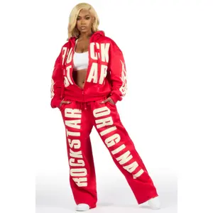 Ashira Red Baggy Fit Zip Up Track Set