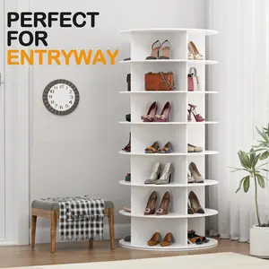 Rotating Shoe Rack Tower 7 Tier Organizer, Vertical Spinning Shoe Display Lazy Susan, Revolving 360 White Shoe Rack Storage Round Carousel, Rotate Shoes Closet Organization