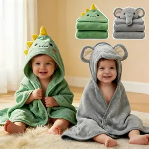 Hooded Towel for Kids, 2 Pack Ultra Soft Coral Fleece Kids Bath Towels, Absorbent Toddler Towels with Hood Age 0-10 Years for Infant Kids,Quick Dry Bath Robe with Cute Animal Design for Little Ones