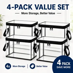 4 Pack Medium Clear PVC Storage Bags with Handles, Zippered Foldable Organizers. Dustproof & sleek for closet tidying. Perfect for sweaters, blankets and toys, stylish daily essentials for women, ideal for bedroom and college dorm organization