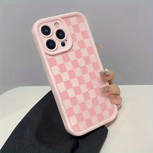 Phone Case - A Pink Checkered Matte Full-Body Protective Case Designed to Prevent Drops And Shocks, Compatible with iPhone 17 E Air Pro ProMax iPhone16 15 14 Plus 13 12 Mini 11 X XS XR