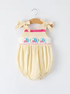 Summer Ocean Embroidered Smocked Baby Girl Romper