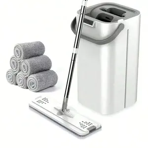 1 Set, Comes With 6 Replaceable Microfiber Pads, Household Mop And Bucket Set, Hands-Mop, Flexible Rotating Flat Mop, Wet And Dry Cleaning, Bucket Scraping, Easy Cleaning, Cleaning Supplies, Cleaning Tools