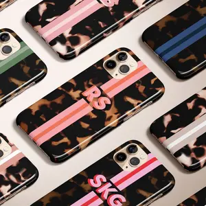 Monogram Tortoise Phone Case Personalized Stripe Initial Phone 14 Pro Case Custom Phone 15 Pro Case Phone 16 Plus 17 Air 17 Pro Max