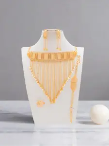 Women's Elegant Matching Jewelry Set, Necklaces Earrings Set, Champagne Color V-shaped Tassel Design Necklace & Dangle Earrings & Ring & Bracelet, Fashion Jewelry for Party, Trendy All-match & Exquisite Jewelry for Birthday Gift