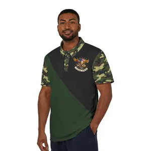 USA 250 Eagle Camo Polo Shirt for Men – Green Black Diagonal Camouflage Golf Polo, Patriotic American Eagle Performance Shirt