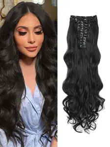 22 Inch Long Body Wavy Clip-in Hair Extensions, Natural Looking Gorgeous Fluffy Hair Extensions for Women, Synthetic Curly Wavy Hair Extensions with Clips for Party, Daily Use, Wavy Synthetic Hairpiece